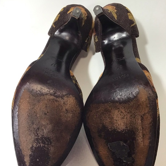 VTG PRADA Women’s Corduroy Floral Print Heels Size 37 Made In Italy - Picture 12 of 14